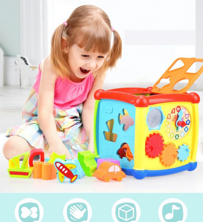 Multifunctional Musical Toys Toddler Baby Box Music Activity Cube Gear Clock Geometric Blocks Sorting Educational Toys